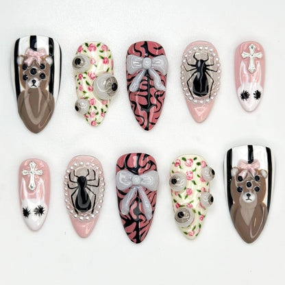 Stunning 3D Nail Art Set - Cute Bears, Spiders & Cross Designs