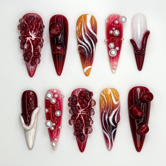 Stunning 3D Red Pearl Nail Art Set
