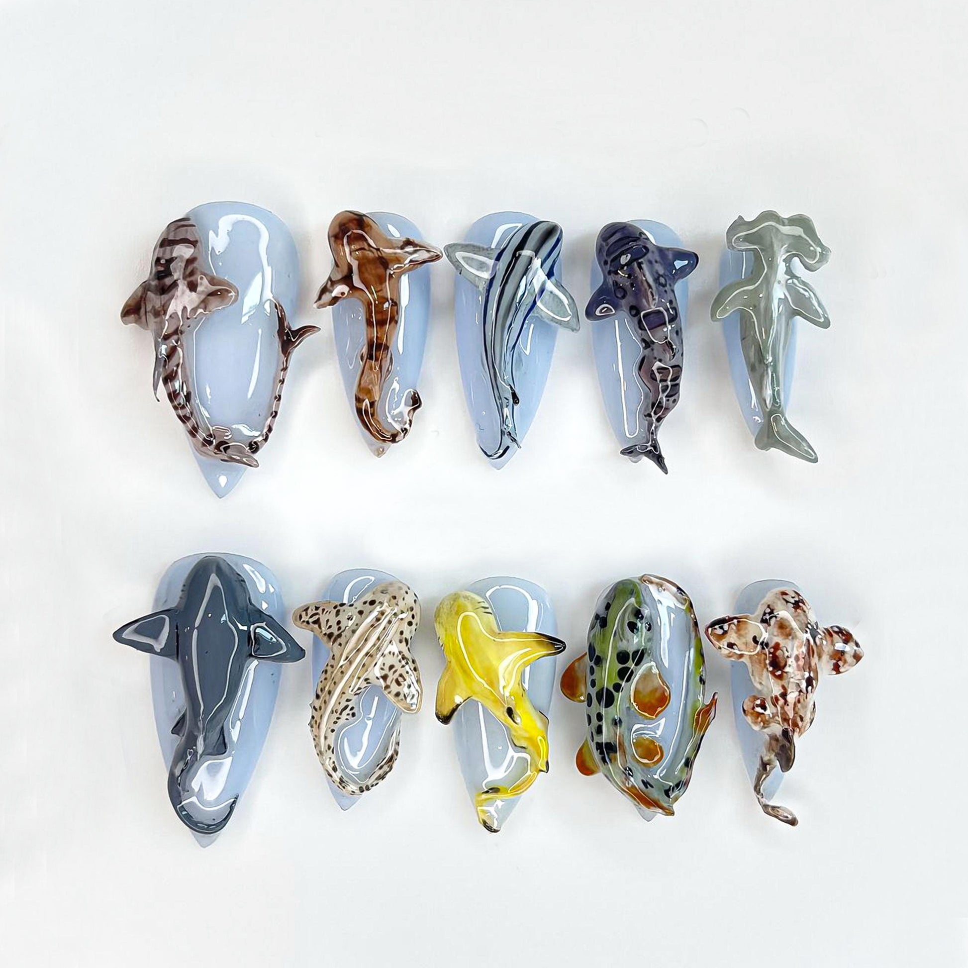 Stunning 3D Shark Nail Art Set - Unique Handcrafted Designs