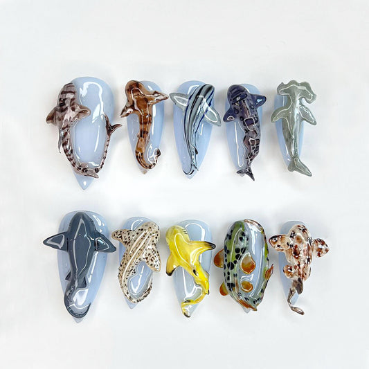 Stunning 3D Shark Nail Art Set - Unique Handcrafted Designs