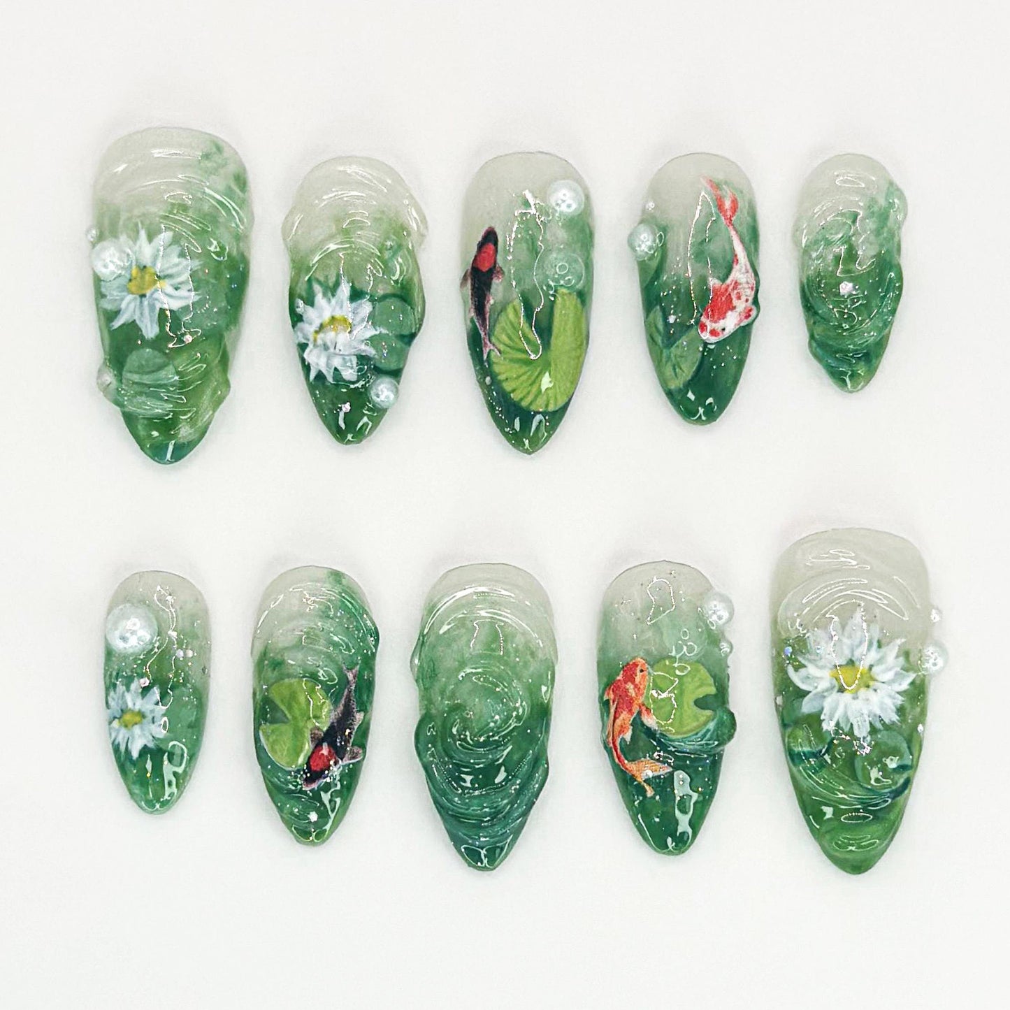 Stunning Koi Fish & Lotus Nail Art Set - 10pcs
