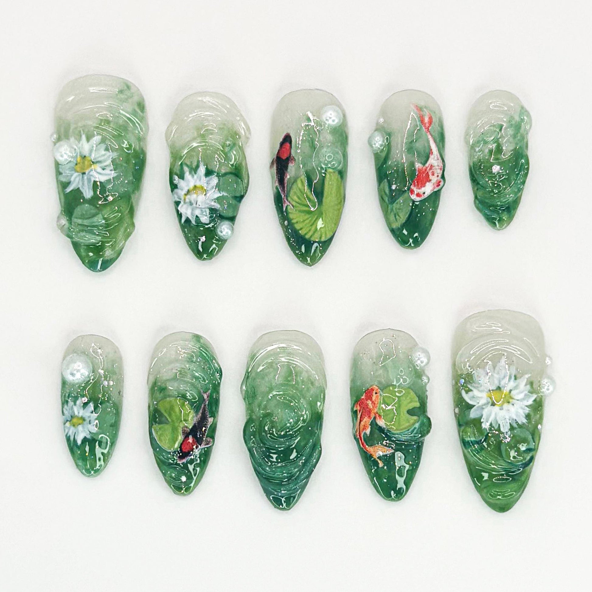 Stunning Koi Fish & Lotus Nail Art Set - 10pcs