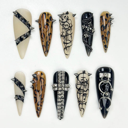 Stunning Leopard Spiked Nails - Edgy Nail Art Set