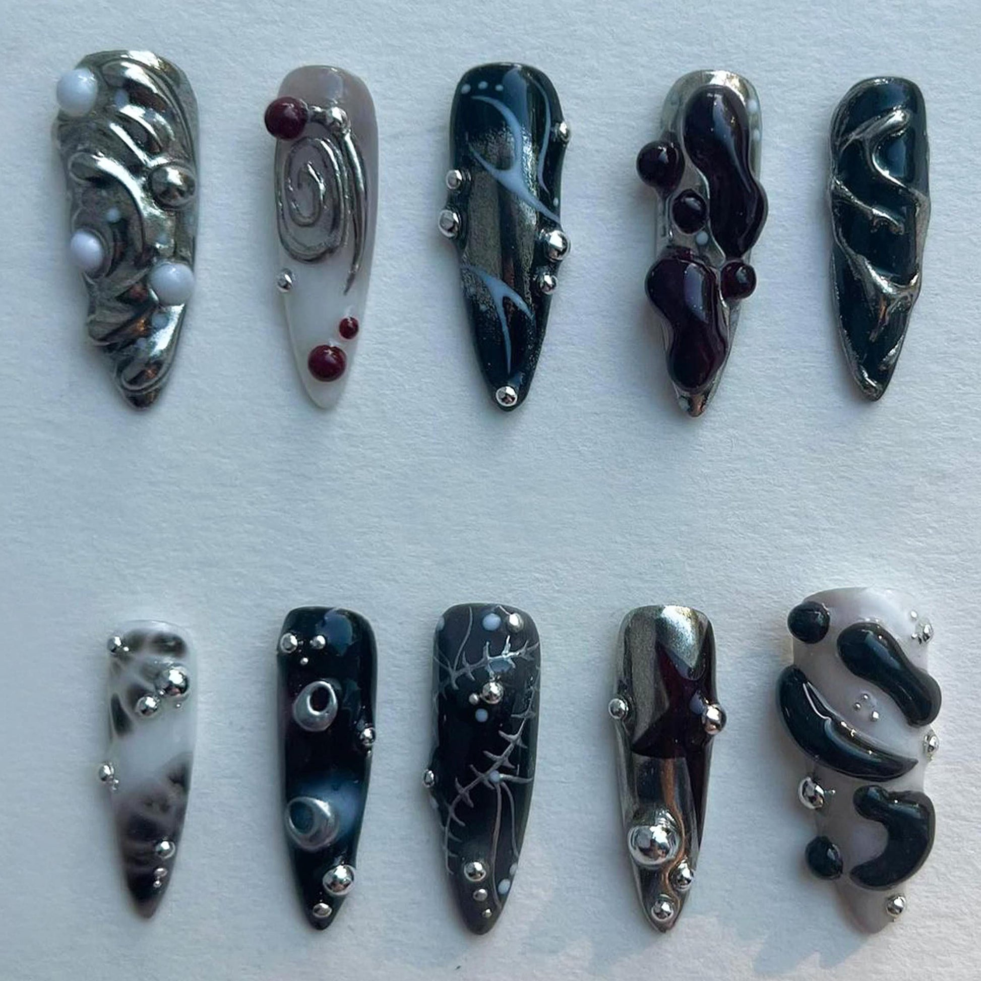 Stunning Metallic 3D Abstract Nail Set