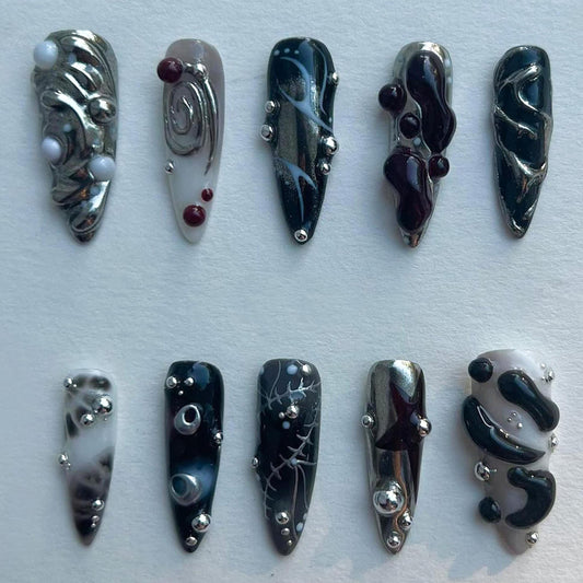 Stunning Metallic 3D Abstract Nail Set