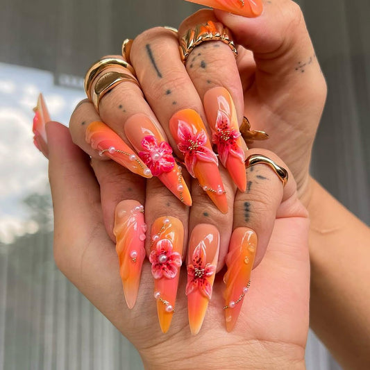 Sunset Bloom 3D Stiletto Press On Nail Set