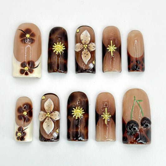 Tortoiseshell Floral Press-On Nails 