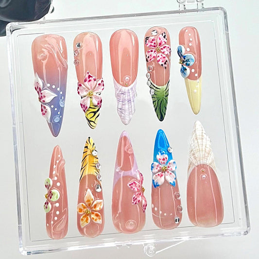 Tropical Bloom 3D Press On Nail Set