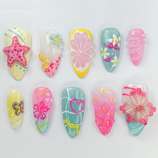 Tropical Bloom 3D Press On Nail Set