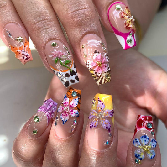 Tropical Bloom Press On Nails Vibrant Jungle Orchid Set