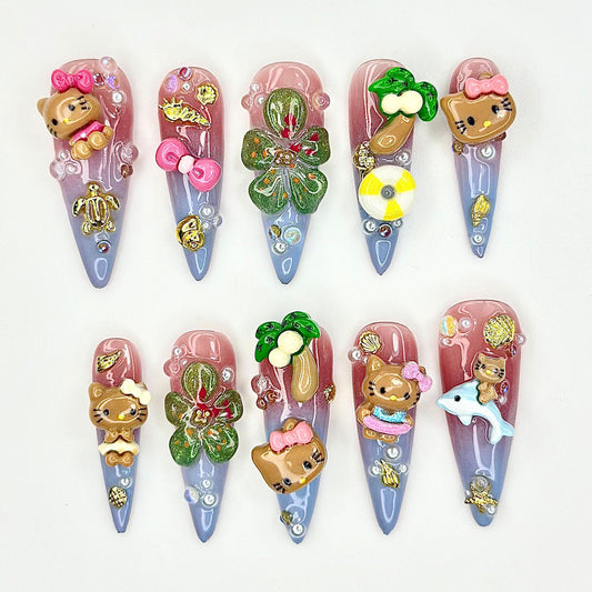 Tropical Cute 3D Press On Nail Set