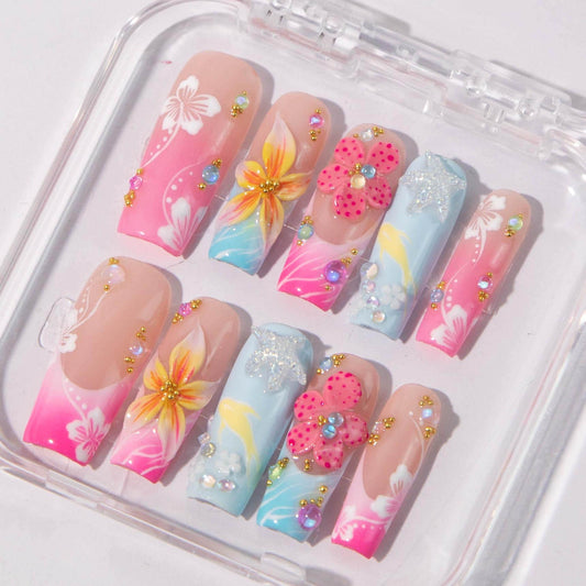 Tropical Floral Press On Nails