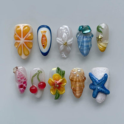 Tropical Fruit Press On Nails 3D Summer Vibes