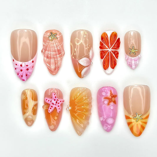 Tropical Starfish Beach Press On Nails Set