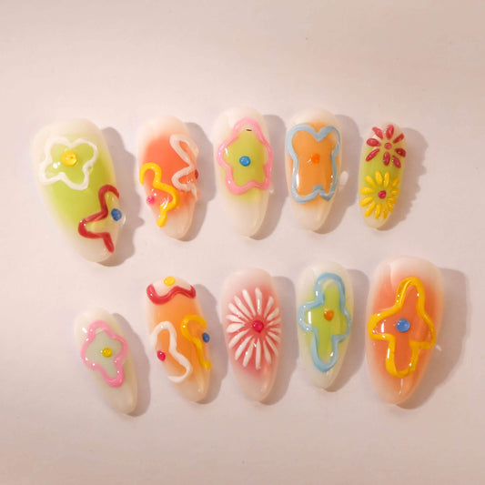 Tropical Vibe Freestyle Swirl Press-On Nails with Bold Energy