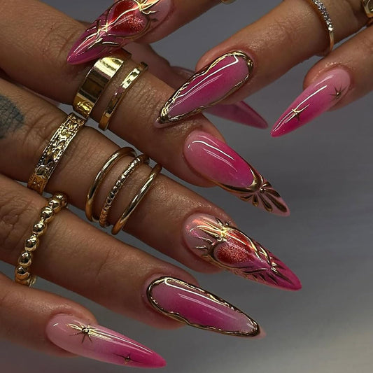 Twilight Blossom Press On Nails, Purple Floral Elegance