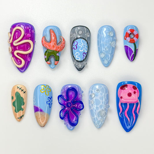 Undersea Cartoon Press On Nails 