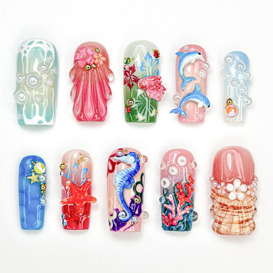Undersea Fantasy Ocean Charm Press On Nail Set