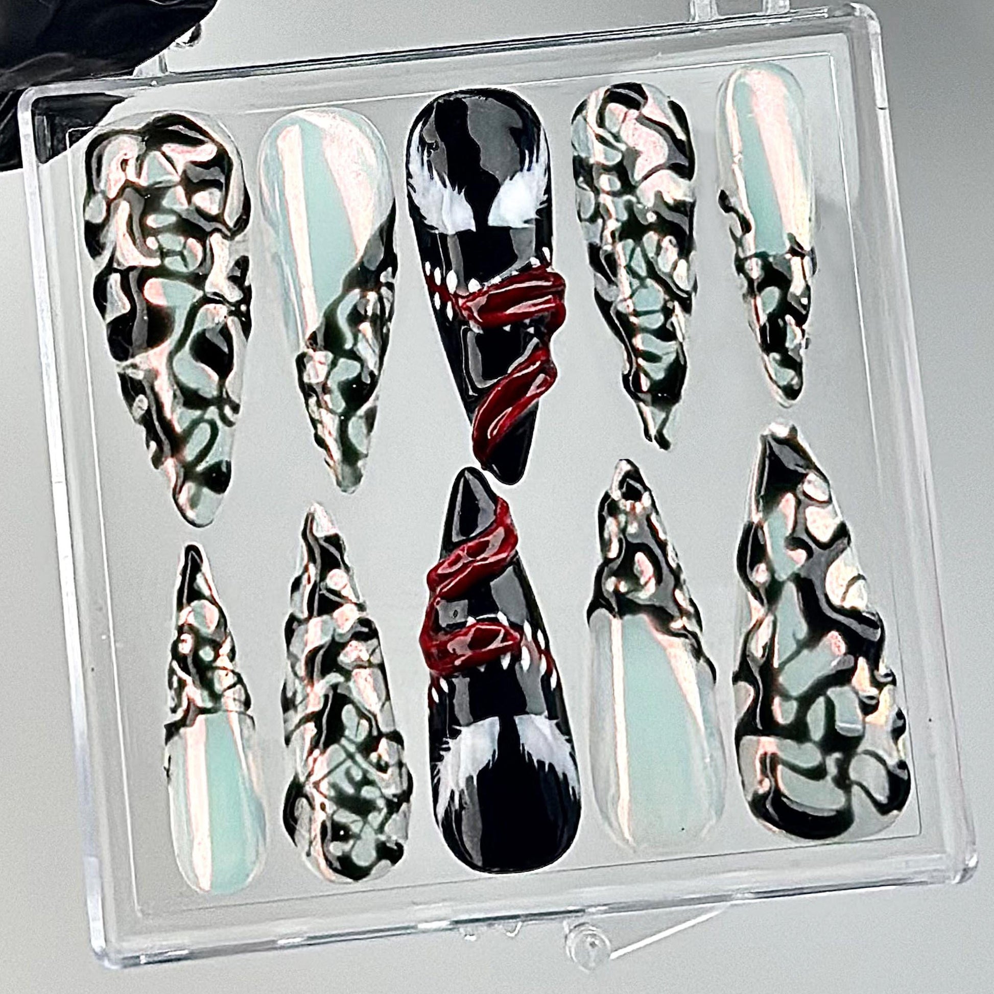 Venom Inspired 3D Press On Nails Horror