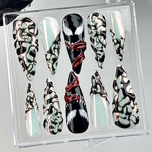 Venom Inspired 3D Press On Nails Horror