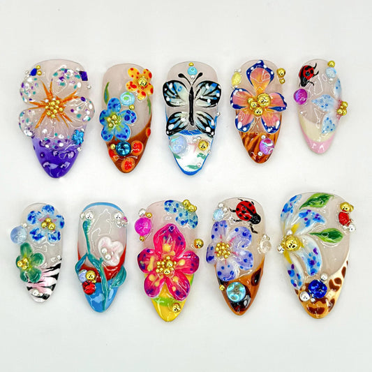Vibrant 3D Floral Butterfly Nail Art Set