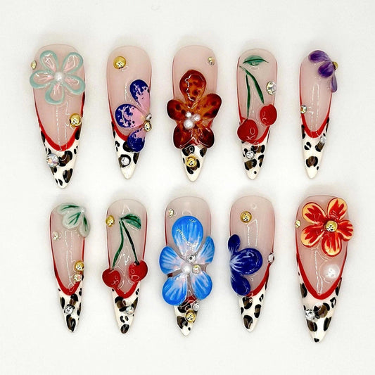 Vibrant 3D Floral Leopard Nail Art Set