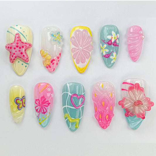 Vibrant 3D Floral Nail Art Set - Trendy & Eye-Catching
