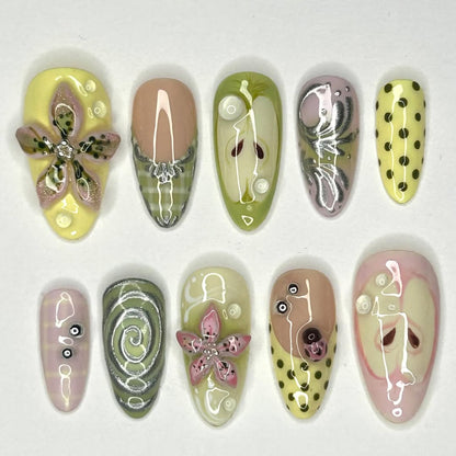 Vibrant 3D Floral Swirl Press On Nails