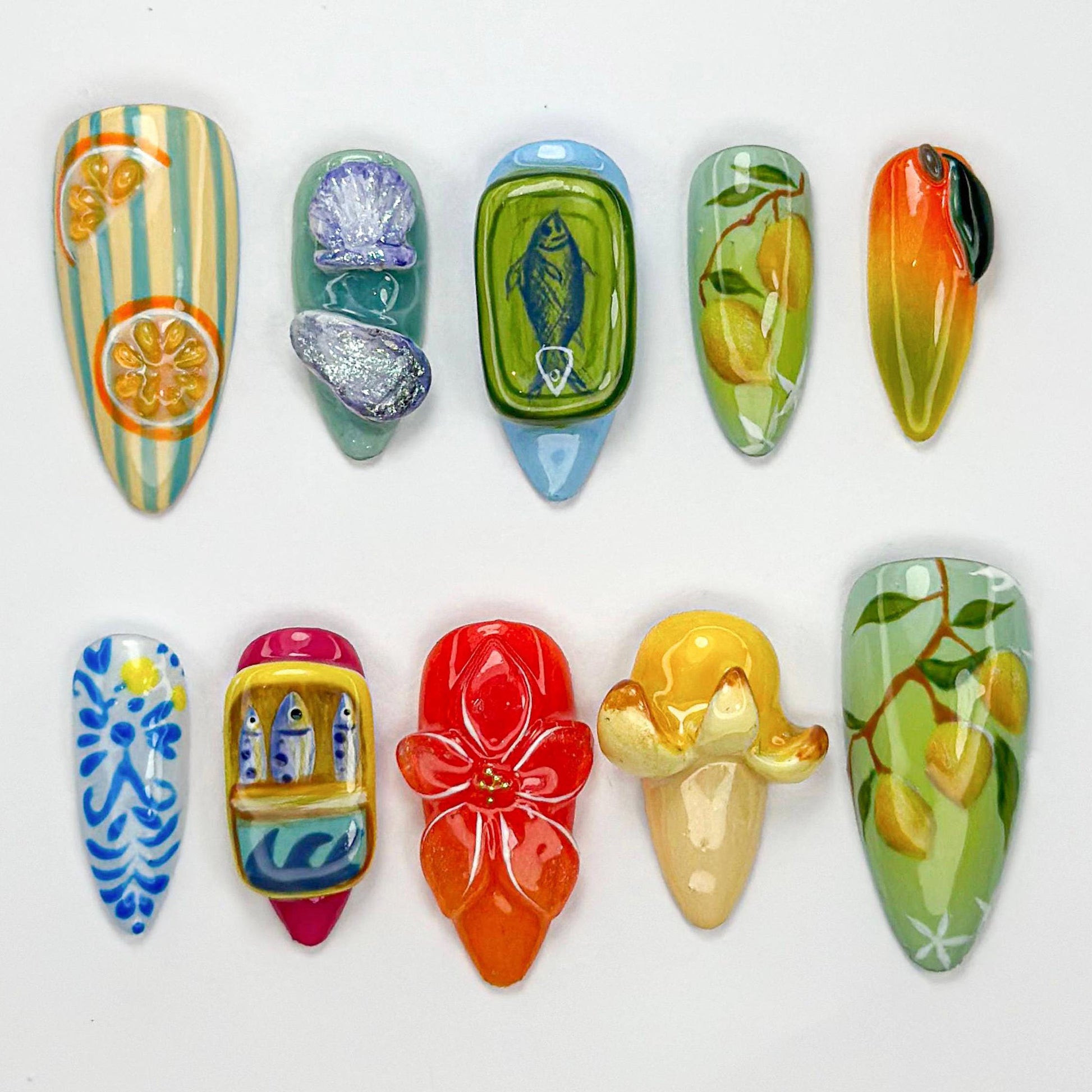 Vibrant 3D Nail Art Set - Unique Handcrafted Designs