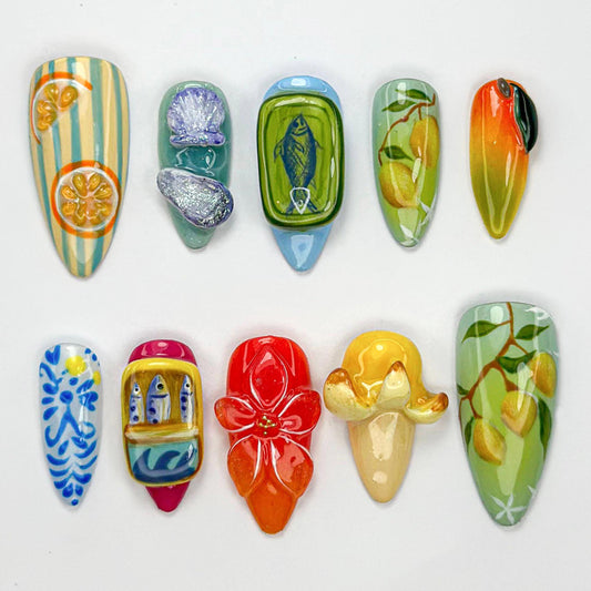 Vibrant 3D Nail Art Set - Unique Handcrafted Designs