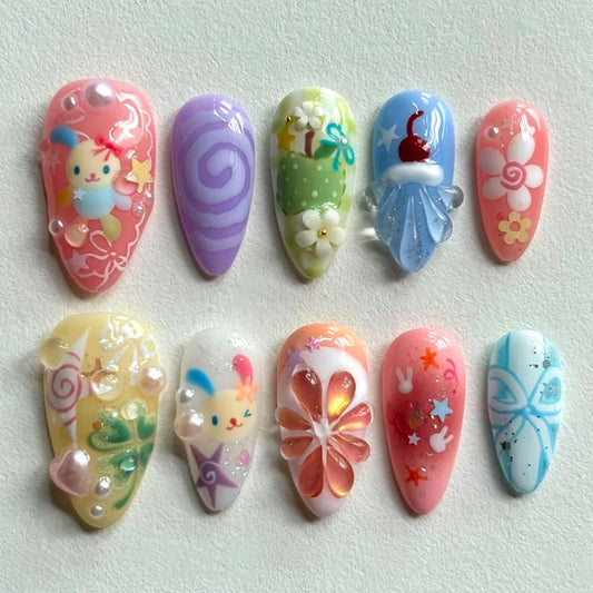 Vibrant 3D Nail Art Set - Cute, Colorful Designs