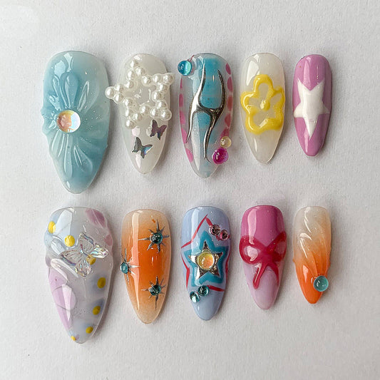 Vibrant 3D Nail Art Set - Trendy, Colorful Designs