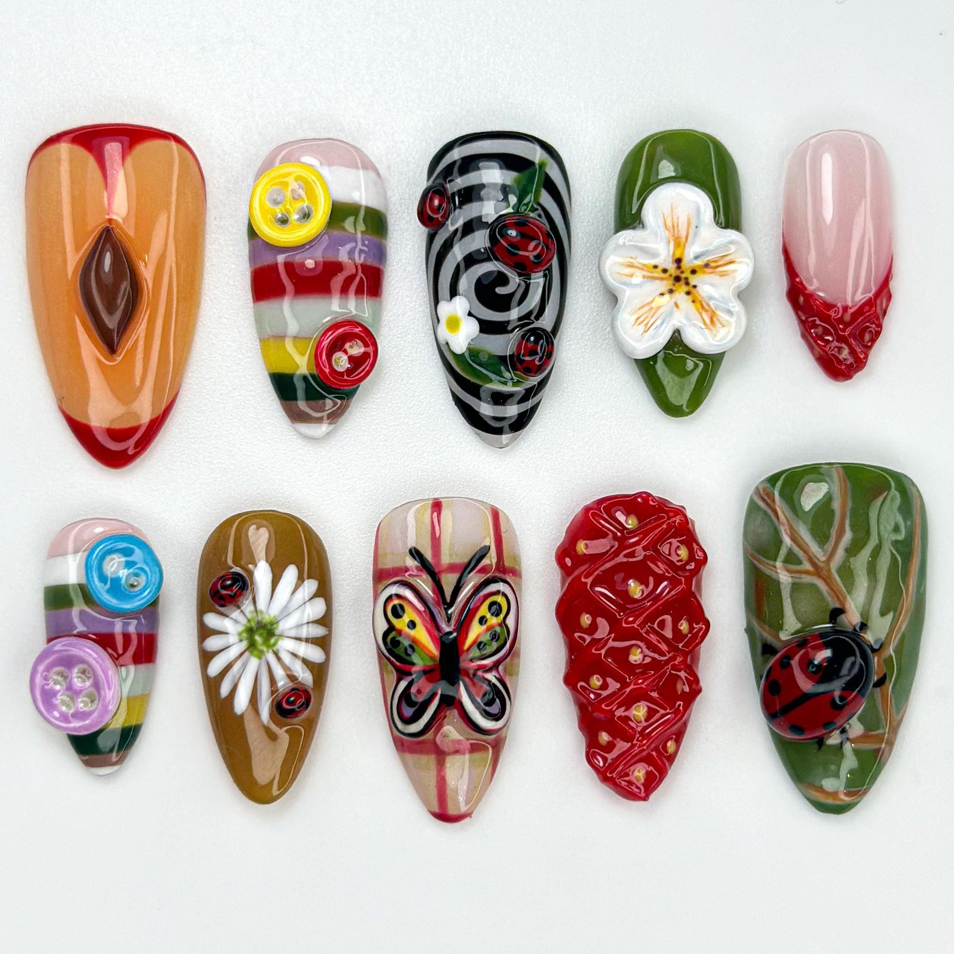 Vibrant 3D Nail Art Set - Unique Designs