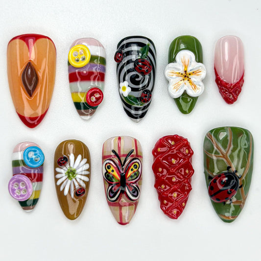 Vibrant 3D Nail Art Set - Unique Designs
