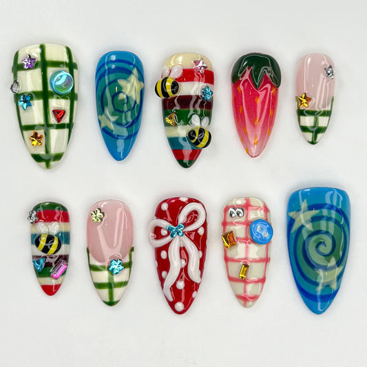 Vibrant 3D Nail Art Set - Unique Handcrafted Designs