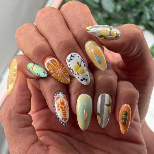 Vibrant Citrus Seafood Press On Nails with Artistry