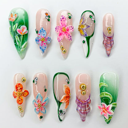 Vibrant Floral 3D Nail Art Set 