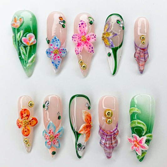 Vibrant Floral 3D Nail Art Set 