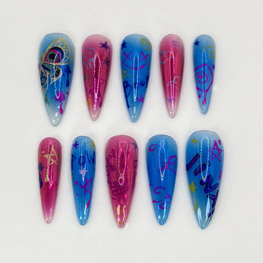 Vibrant Graffiti 3D Press On Nails