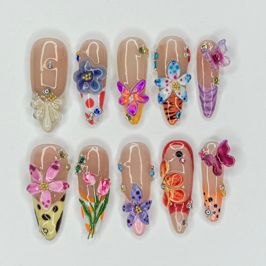 Vibrant Handcrafted 3D Floral Nail Art Set