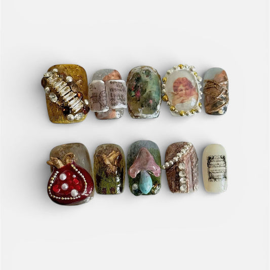 Vintage Baroque Art Press On Nails Handmade Luxury Mixed Media Set