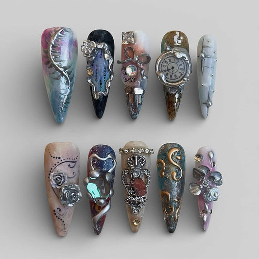 Vintage Baroque Press On Nails Ornate Antique Art Nail Set