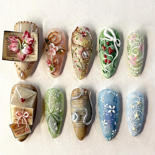 Vintage Botanical Storybook Press On Nails Set