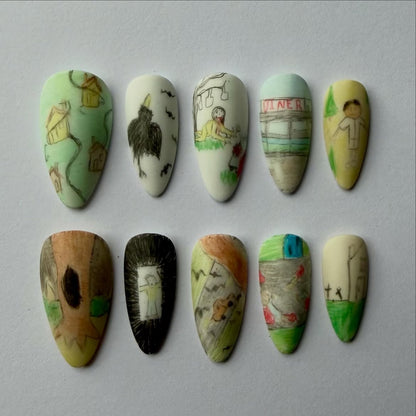 Vintage Handmade Cinematic Horror Story Design Press On Nail Set