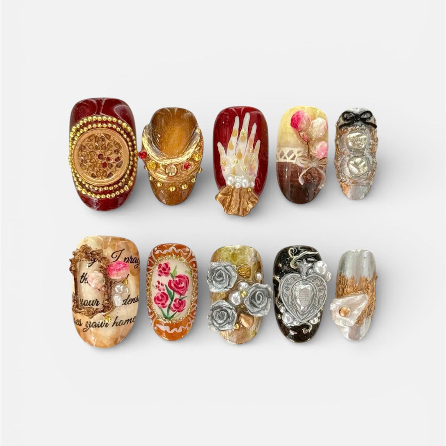 Vintage Rose Gold Floral Press On Nails Luxury Handmade Set