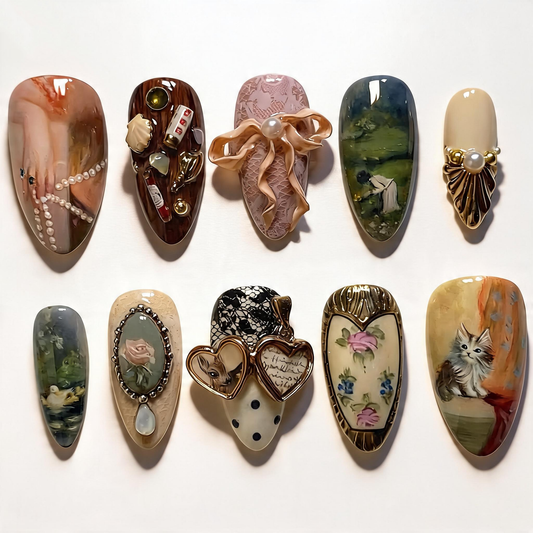 Vintage Storybook Press On Nails Handmade 3D Artistic Collector Edition Set