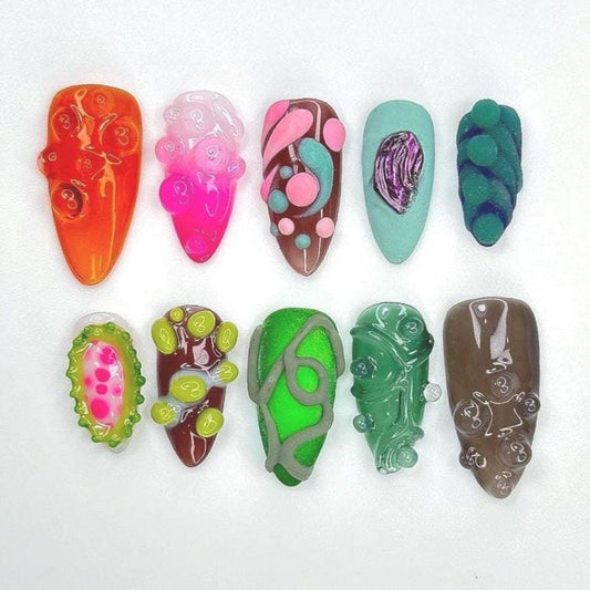 Vivid Bubble 3D Press On Nail Set