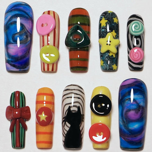 Whimsical Candy-Inspired Press-On Nail Set with Playful 3D Accents