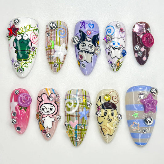 Whimsical Cartoon Pop Press On Nails - Cute 3D Cartoon Press On Nails