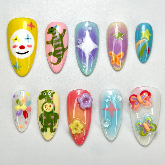 Whimsical Clown Press-On Nails